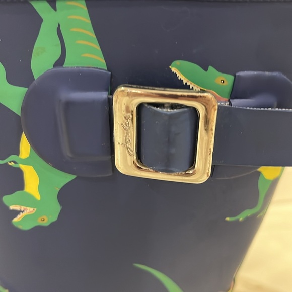 EUC Joules lined Dinosaur patterned rubber rain boots in blue and green - Picture 2 of 8